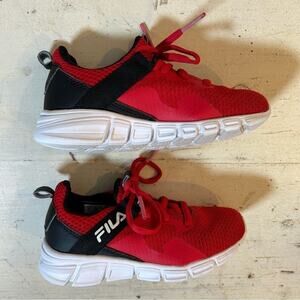 Kids Fila Sneakers, Red Mesh with Black Details, Lace Up, Size 11
